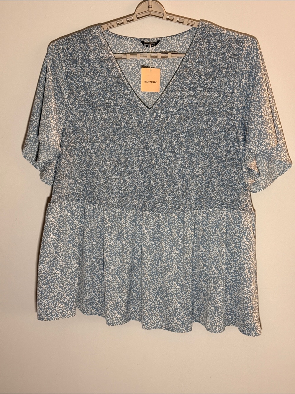 BloomChic Blue Floral V-Neck Peplum Tunic